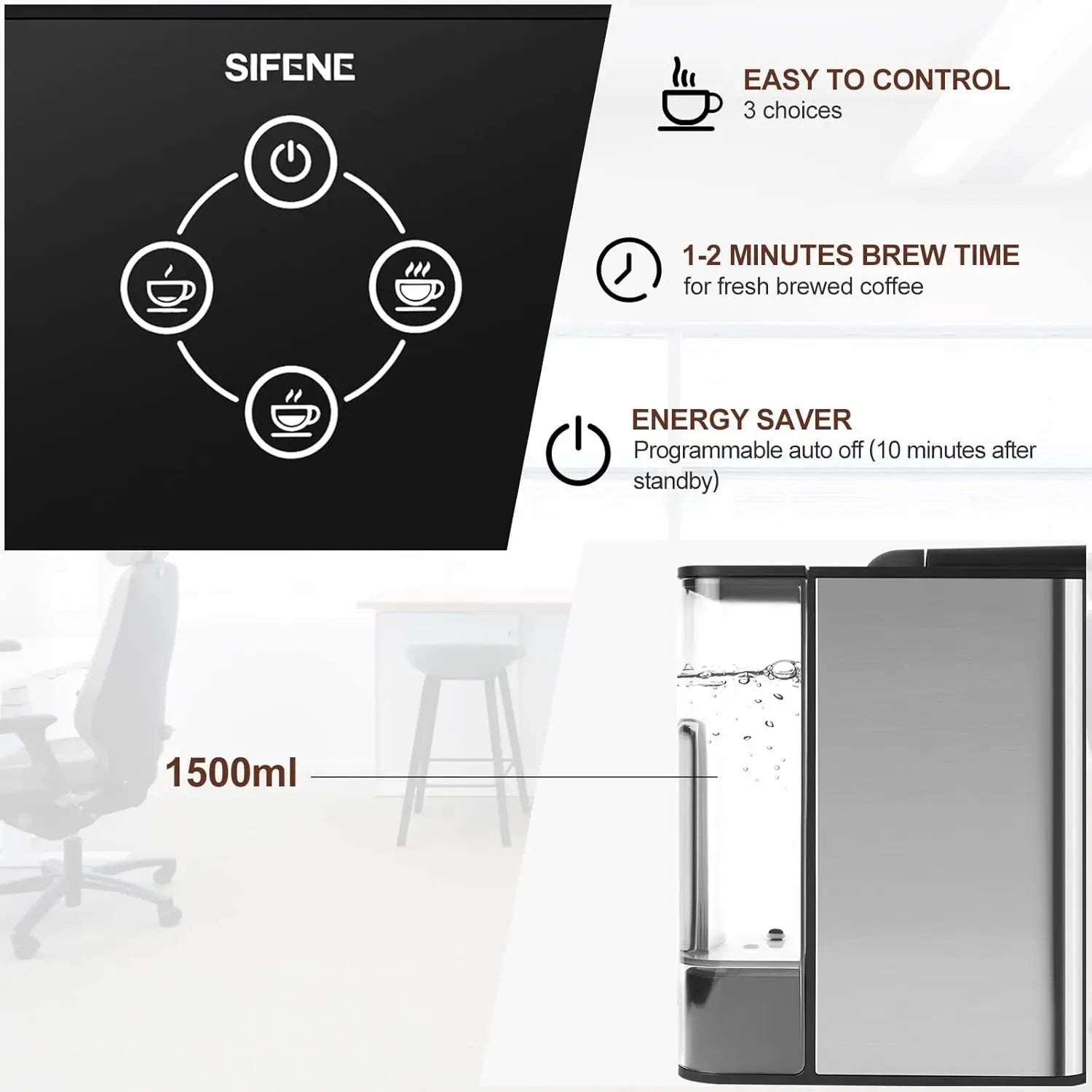 3-in-1 Coffee Maker for Pods, Ground Coffee & Tea, 6-10oz Cups, 50oz Tank, 1150W, Compact Black