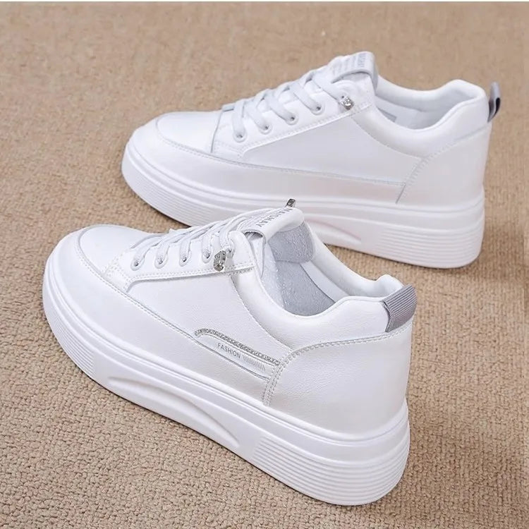 Womens 2026 Spring Summer White Platform Sneakers Inner Height Increasing Thick Sole Casual Breathable Sport Walking Shoes