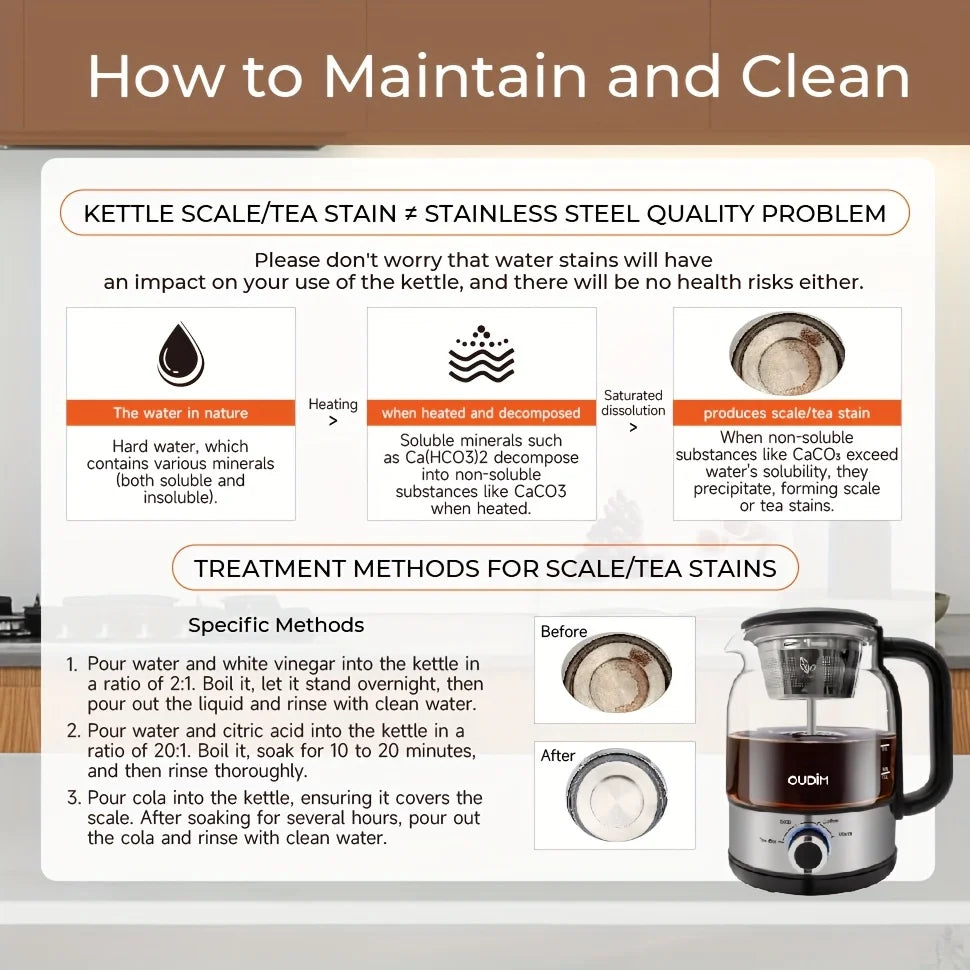 40.58Oz Electric Coffee Maker And Tea Infuser - 600W, Bpa-Free Glass Stainless Steel Kettle, Heat Resistant Borosilicate, 304 St