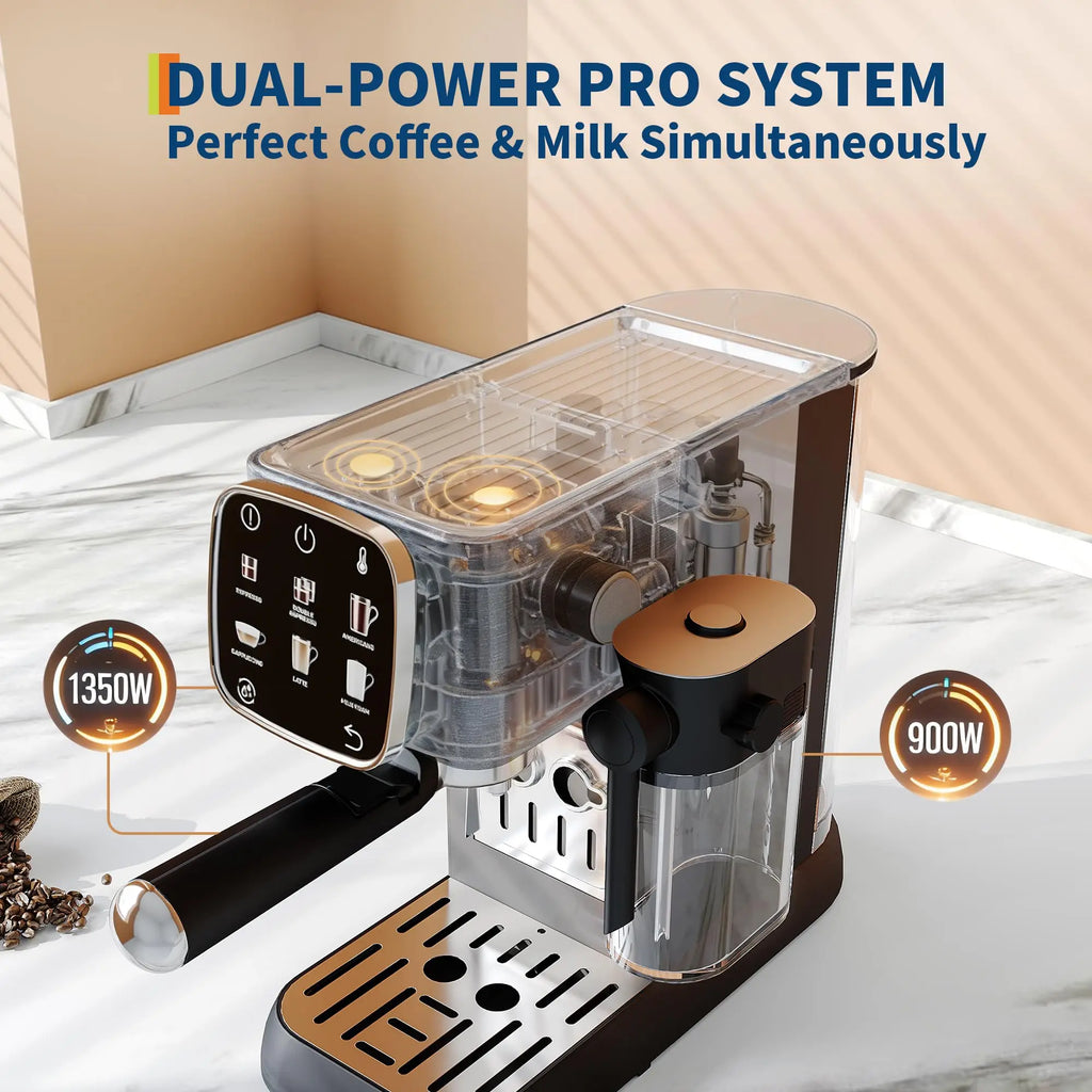 20 Bar Professional Espresso Machine Adjustable Temperature Coffee Maker With Milk Frother For Office Home