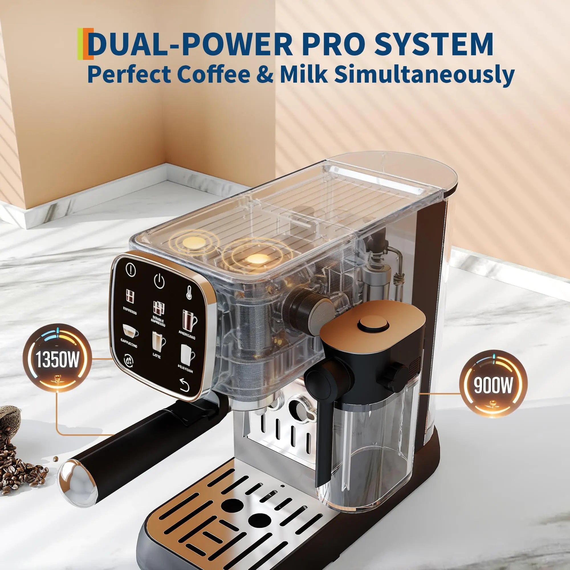 20 Bar Professional Espresso Machine Adjustable Temperature Coffee Maker With Milk Frother For Office Home