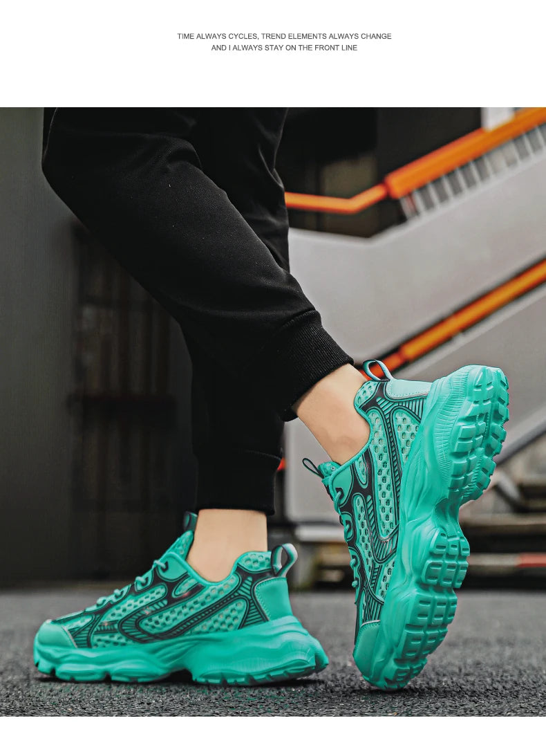 New Breathable Mesh Sports Shoes for Men in Summer, Trendy and Versatile Thick-soled Casual Running Shoes