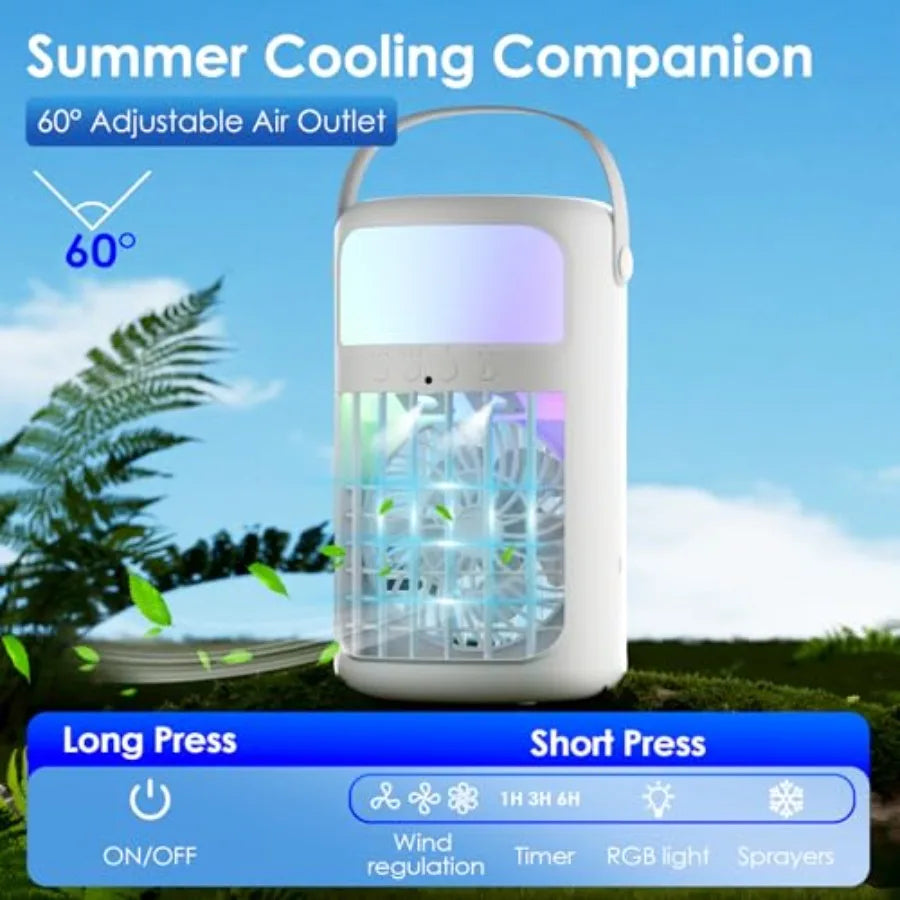 Portable Air Conditioners Powerful Evaporative Air Cooler 3-in-1 Mini Personal AC Fan with Humidifier 1500ML Tank 3 Speeds and