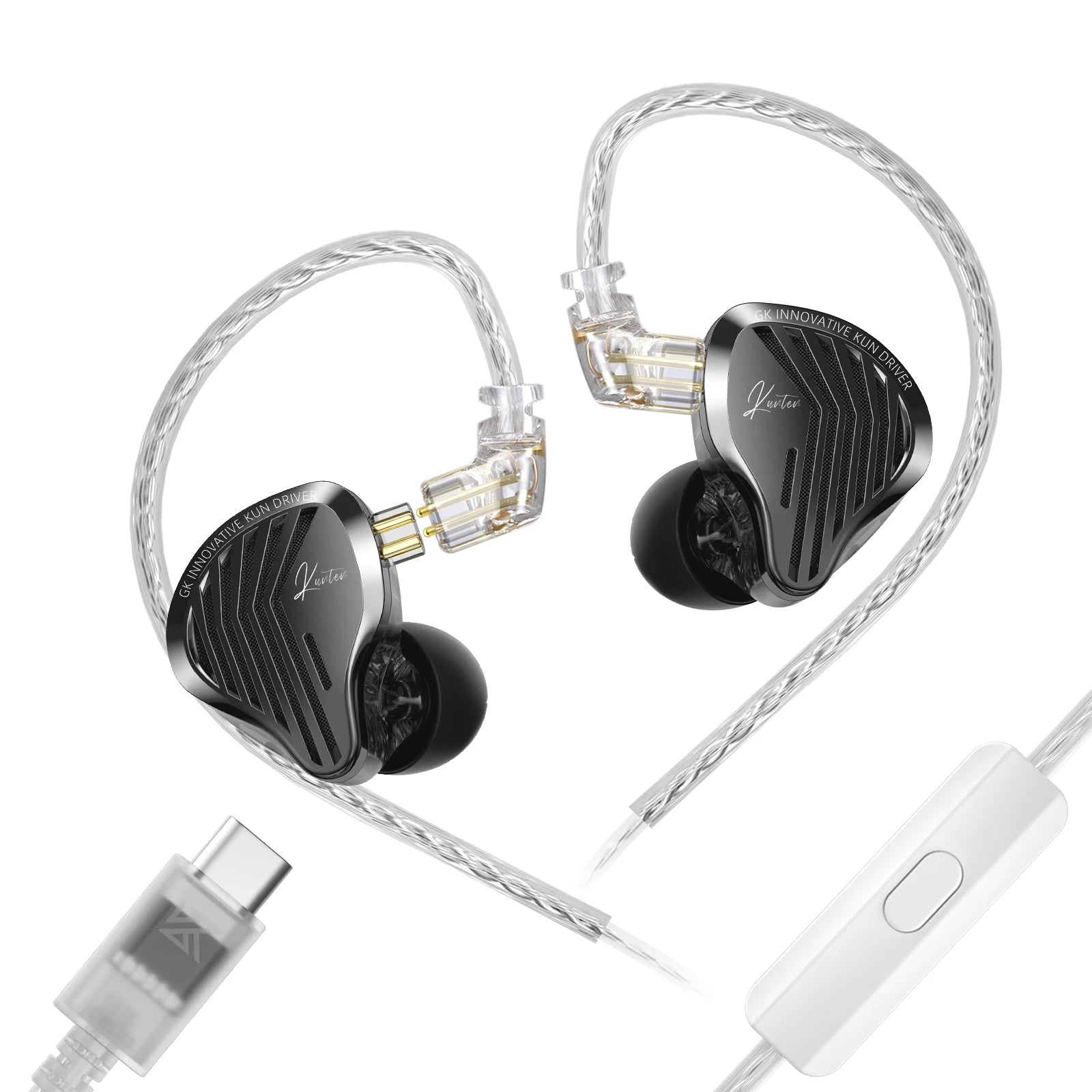GK KUNTEN Dynamic Drive Headphones HIFI Heavy Bass Earbuds Sports Metal Headphones Detachable Headphones 2PIN KZ Zenith EDX