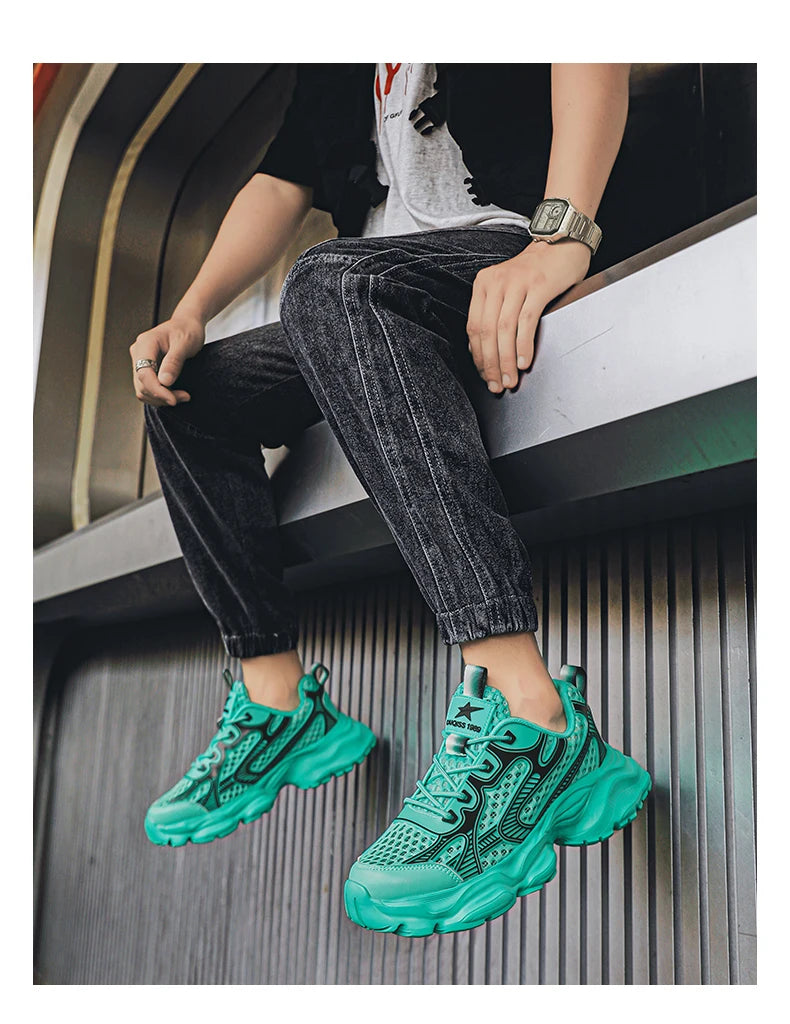 New Breathable Mesh Sports Shoes for Men in Summer, Trendy and Versatile Thick-soled Casual Running Shoes