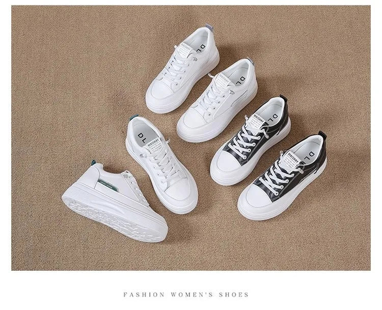 Womens 2026 Spring Summer White Platform Sneakers Inner Height Increasing Thick Sole Casual Breathable Sport Walking Shoes
