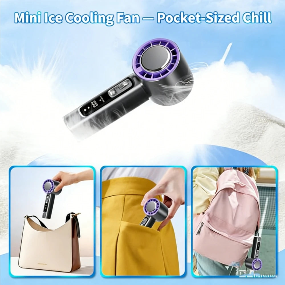 Outdoor Portable Mini Fan Handheld Fan with LED Display Semiconductor Refrigeration 100 Wind Speeds USB Rechargeable Battery Fan