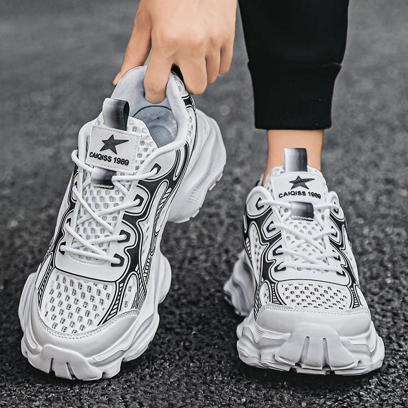New Breathable Mesh Sports Shoes for Men in Summer, Trendy and Versatile Thick-soled Casual Running Shoes