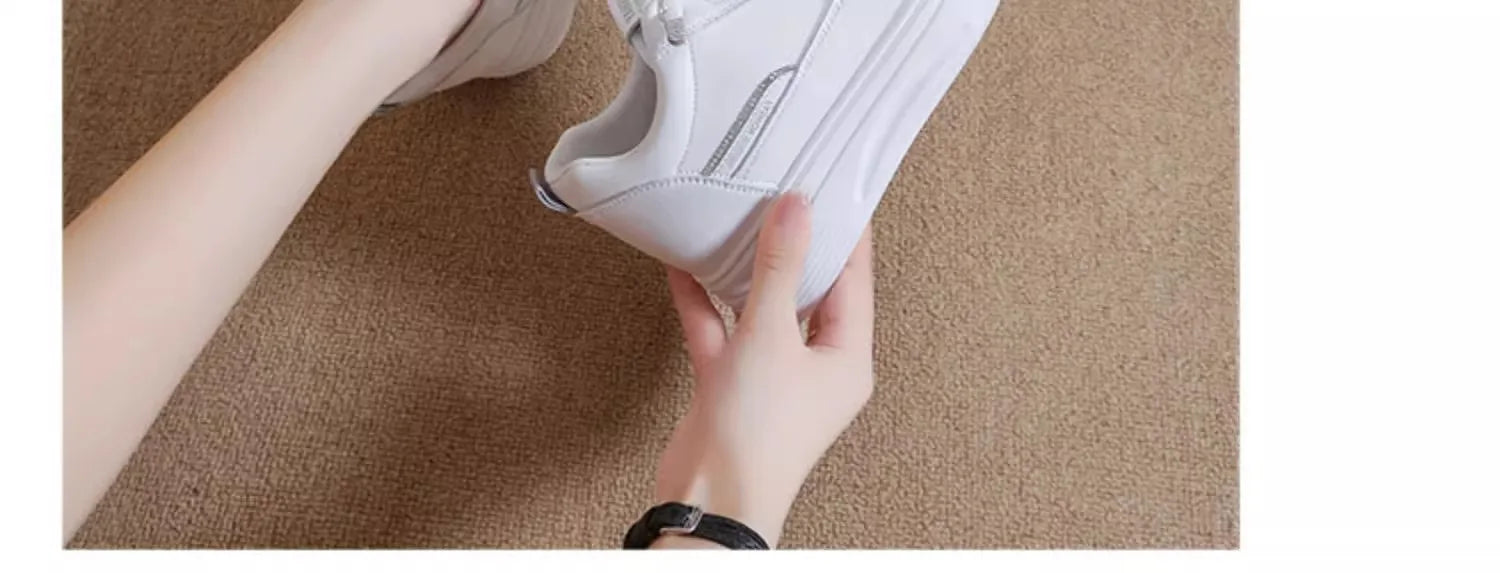 Womens 2026 Spring Summer White Platform Sneakers Inner Height Increasing Thick Sole Casual Breathable Sport Walking Shoes