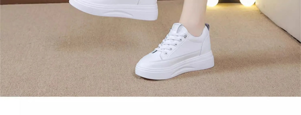 Womens 2026 Spring Summer White Platform Sneakers Inner Height Increasing Thick Sole Casual Breathable Sport Walking Shoes