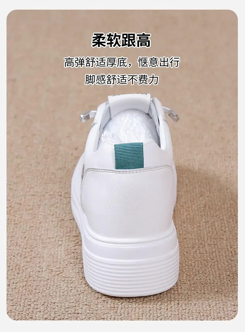 Womens 2026 Spring Summer White Platform Sneakers Inner Height Increasing Thick Sole Casual Breathable Sport Walking Shoes