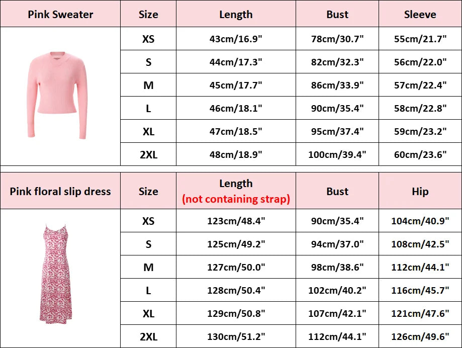 Spring and Summer Women Pink Pattern Satin Slip Dress Knitting V-neck Sweater Sweet Style Clothing