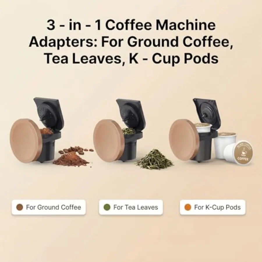 3 in 1 Single Serve Coffee Maker for K Cup Black Ground Coffee and Tea Leaves 1400W 20s Fast Heating Mini K Cup Coffee Brewer O