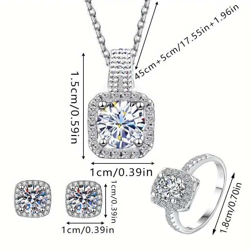 Holiday Preferred Elegant Exquisite Jewelry Set - Luxury Sparkling Necklace Earrings Ring Romantic Commemorative Gift