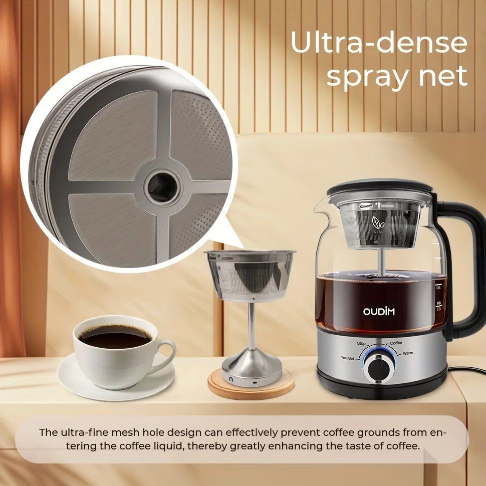 40.58Oz Electric Coffee Maker And Tea Infuser - 600W, Bpa-Free Glass Stainless Steel Kettle, Heat Resistant Borosilicate, 304 St