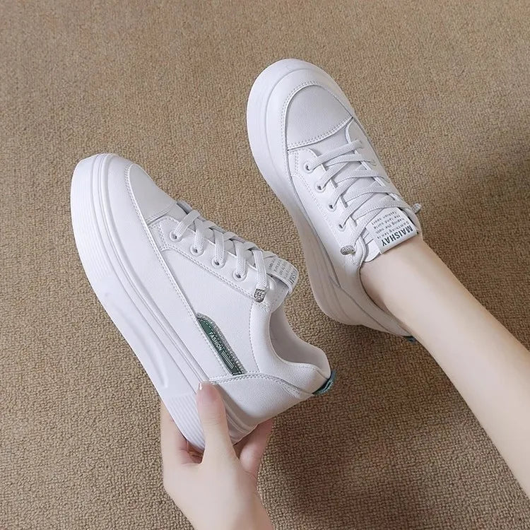 Womens 2026 Spring Summer White Platform Sneakers Inner Height Increasing Thick Sole Casual Breathable Sport Walking Shoes