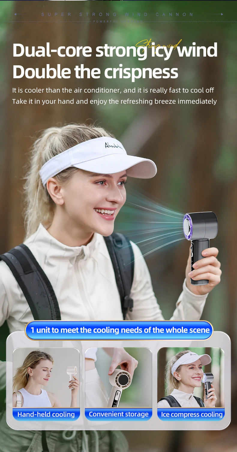 Outdoor Portable Mini Fan Handheld Fan with LED Display Semiconductor Refrigeration 100 Wind Speeds USB Rechargeable Battery Fan