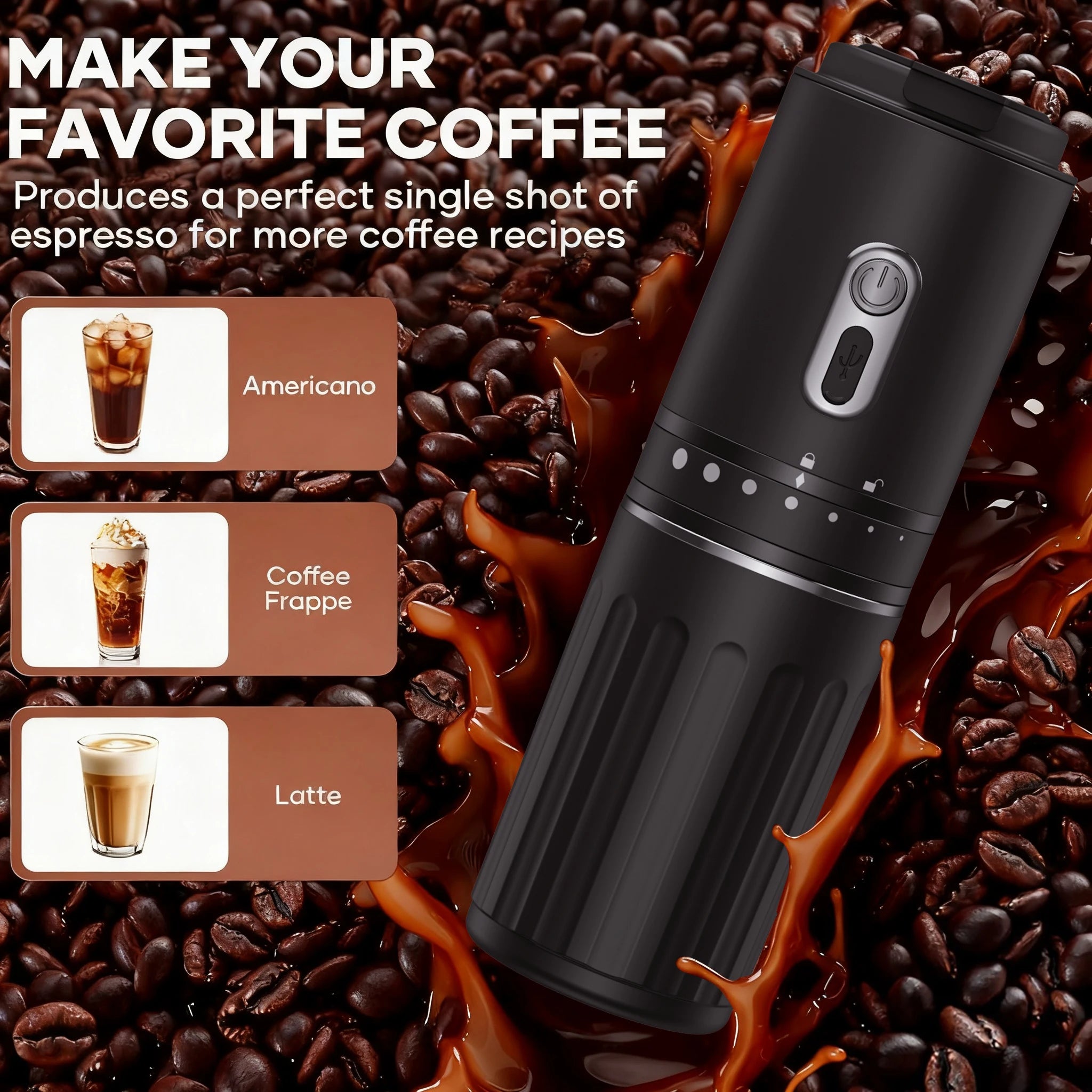 Wireless Electric Portable Espresso Coffee Machine for Car & Home Camping Coffee Maker 3-in-1 Capsule Powder Travel Coffee Maker