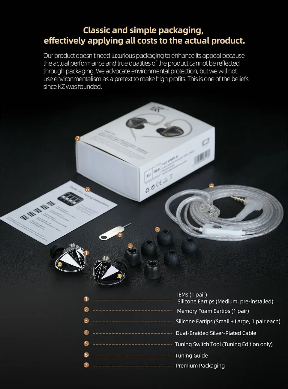 NEW KZ Vader PRO Hifi in Ear Earphones 6-Driver Dynamic Bass Earbuds , Tuned Sound Profies Music Headsets with 2PIN Cable