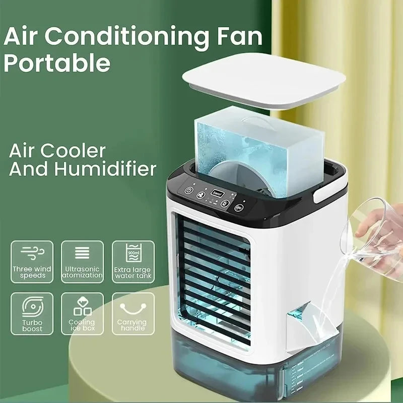 2026 New Air Conditioner Portable Fan Desktop Dual Spray Ultrasonic Atomization 3-Speed Mute Air Cooler Night Light Electric Fan