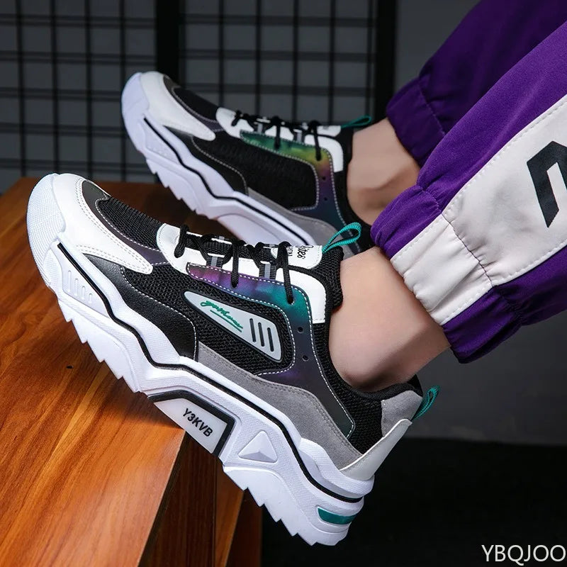 Men's shoes 2025 summer breathable mesh sports leisure teenagers heightening dad ins trendy shoes comfortable and handsome