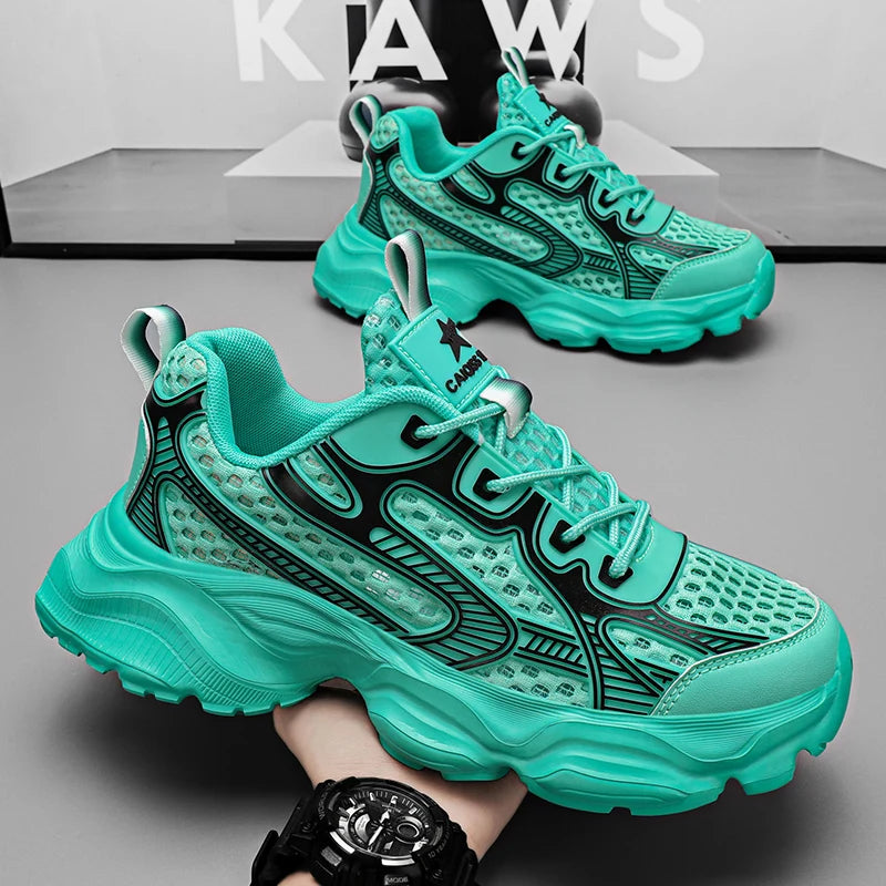 New Breathable Mesh Sports Shoes for Men in Summer, Trendy and Versatile Thick-soled Casual Running Shoes