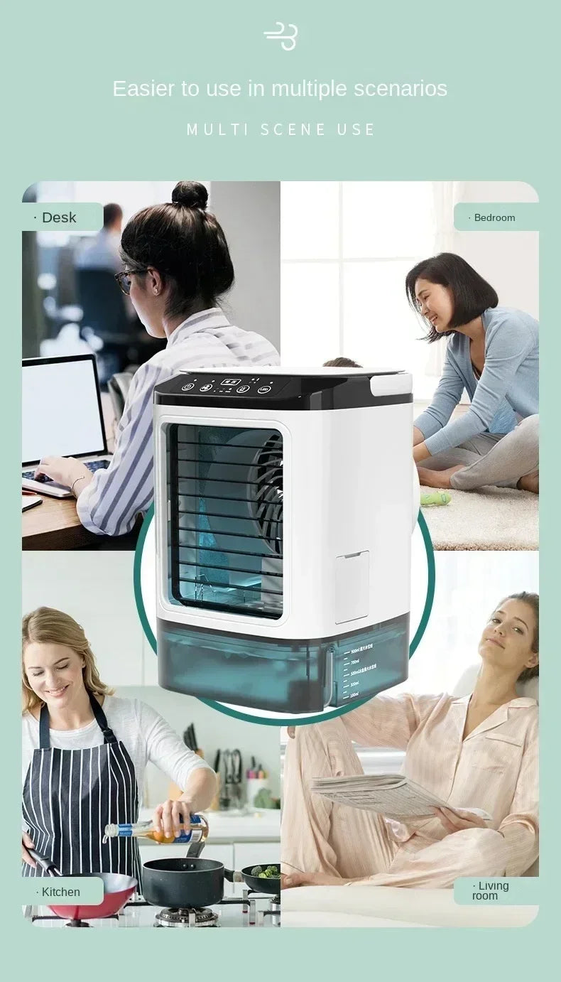 2026 New Air Conditioner Portable Fan Desktop Dual Spray Ultrasonic Atomization 3-Speed Mute Air Cooler Night Light Electric Fan