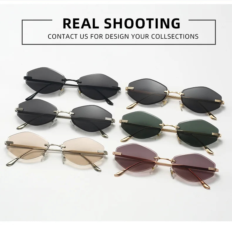 DDDLONG Retro Fashion Rimless Punk Y2k Sunglasses Women Men Sun Glasses Vintage UV400 Outdoor Shades D653