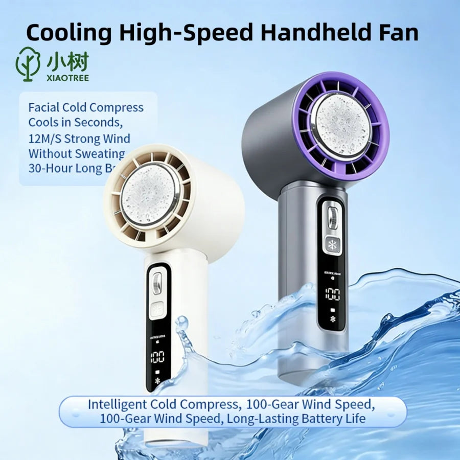 Outdoor Portable Mini Fan Handheld Fan with LED Display Semiconductor Refrigeration 100 Wind Speeds USB Rechargeable Battery Fan