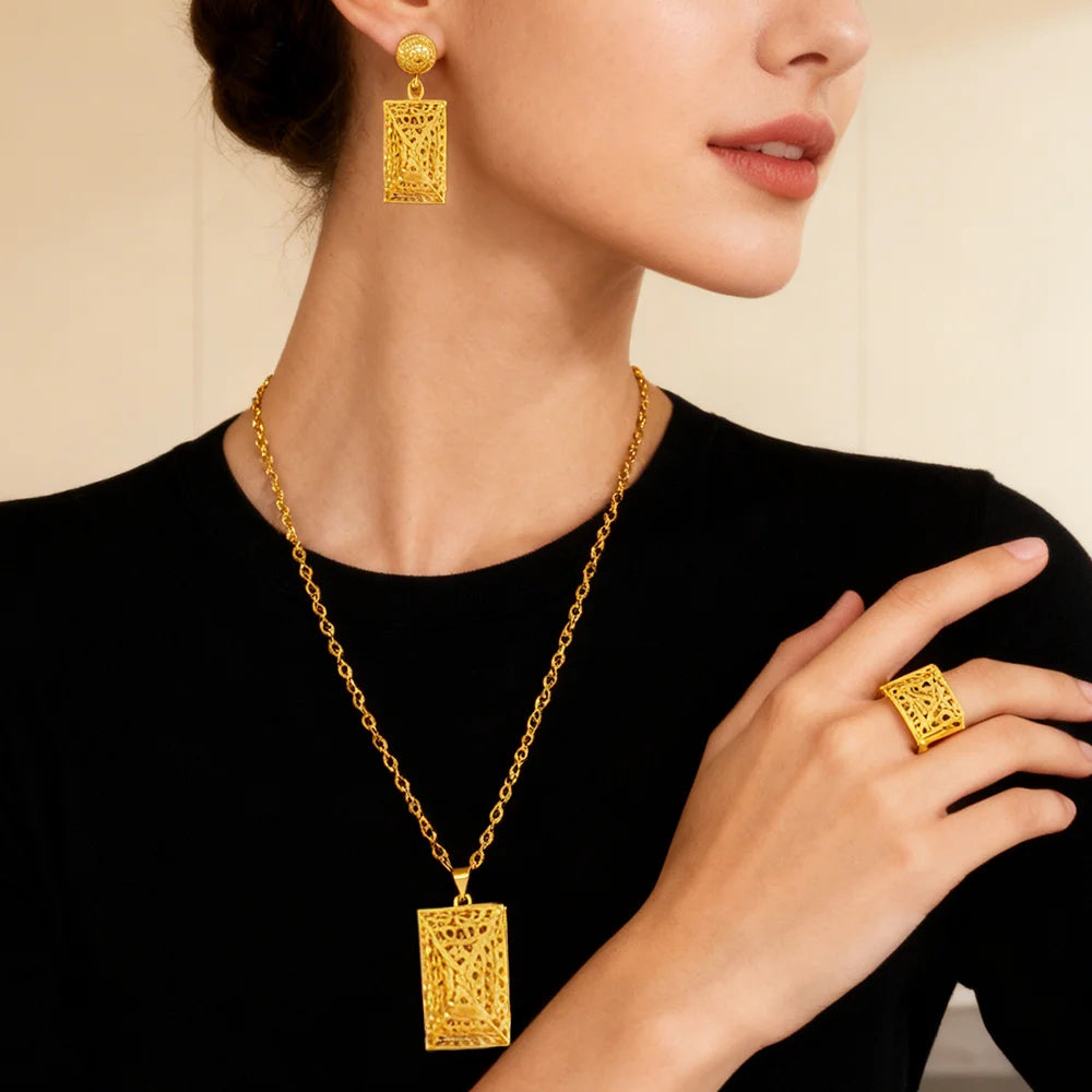 fashion gold jewelry set stainless steel earrings necklaces for women simple Personality gift wedding party Accessories
