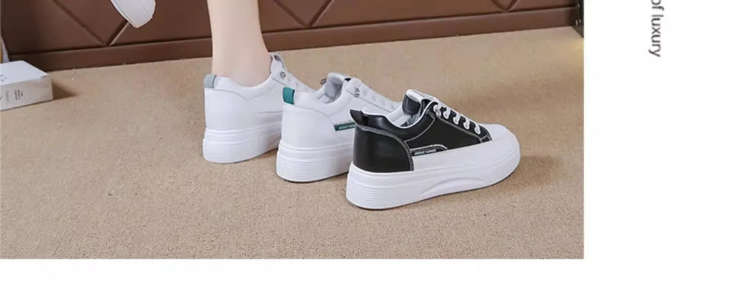 Womens 2026 Spring Summer White Platform Sneakers Inner Height Increasing Thick Sole Casual Breathable Sport Walking Shoes