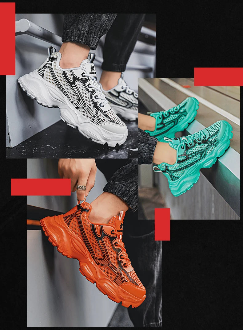 New Breathable Mesh Sports Shoes for Men in Summer, Trendy and Versatile Thick-soled Casual Running Shoes