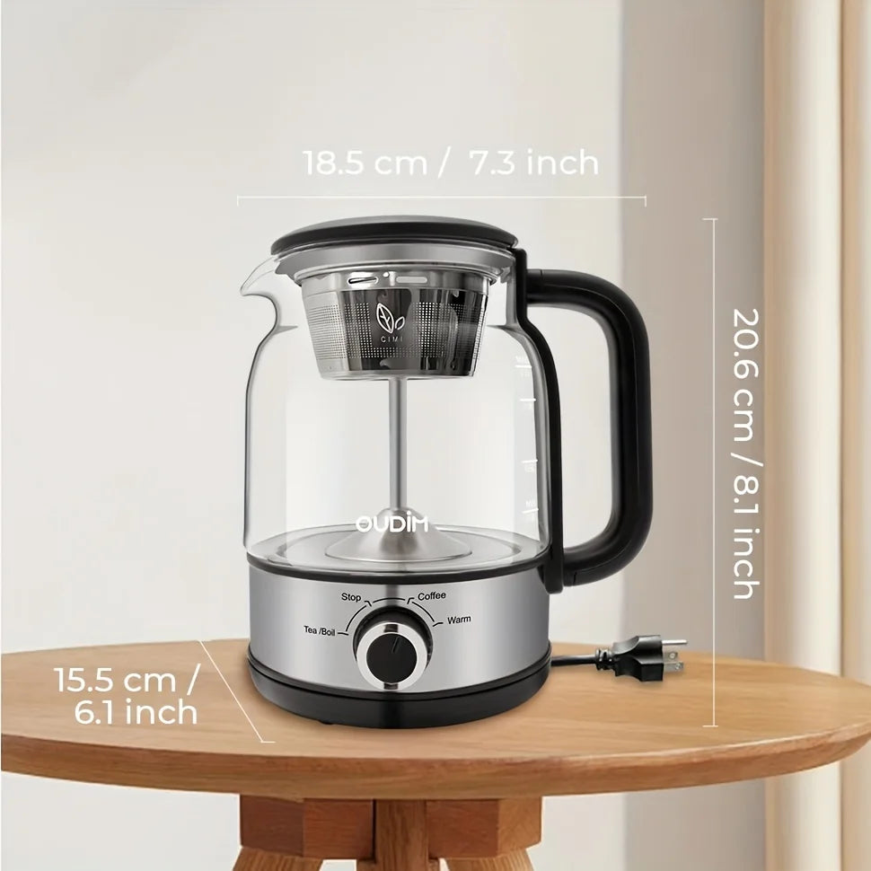 40.58Oz Electric Coffee Maker And Tea Infuser - 600W, Bpa-Free Glass Stainless Steel Kettle, Heat Resistant Borosilicate, 304 St