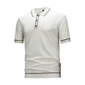 Men's Contrast Trim Knit Polo Shirt, Short Sleeve Casual Button Down Top