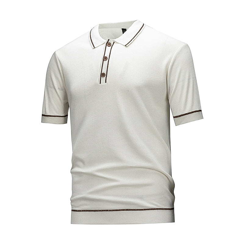 Men's Contrast Trim Knit Polo Shirt, Short Sleeve Casual Button Down Top