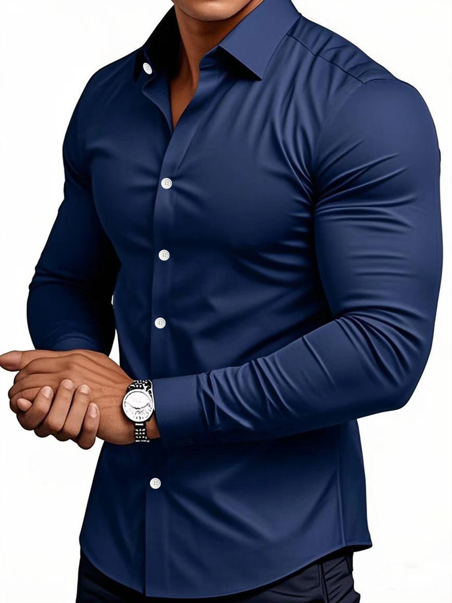 Spring Autumn Men's Solid Color Casual Long-Sleeve Shirt