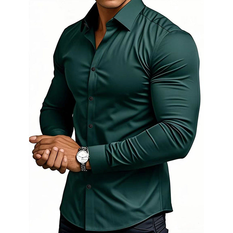 Spring Autumn Men's Solid Color Casual Long-Sleeve Shirt