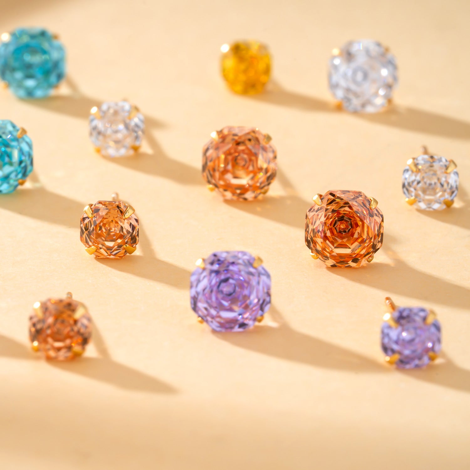 S925 Sterling Silver Millennial Rose-cut Cubic Zirconia Stud Earrings For Women