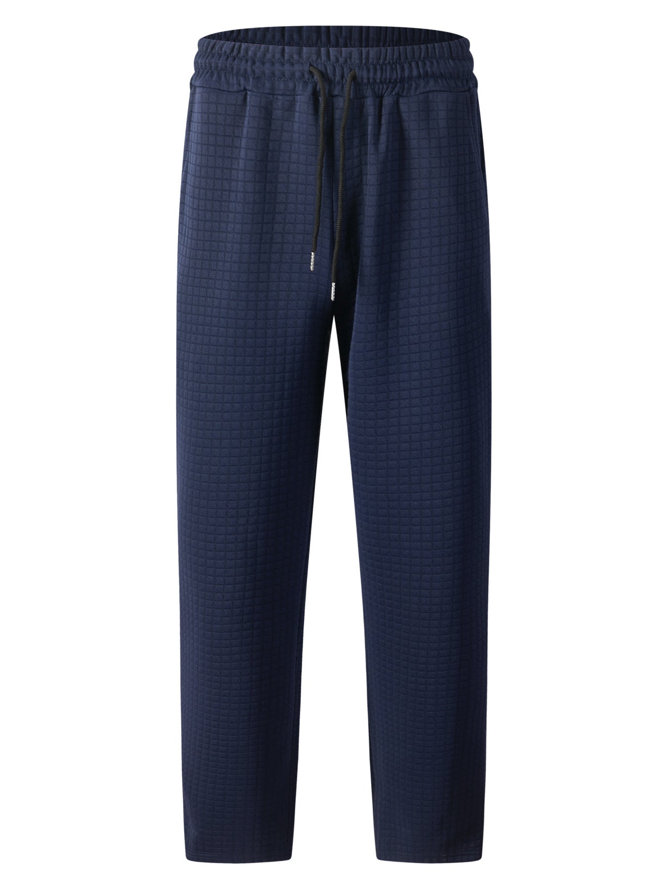Solid-color Checkered Drawstring Mens Straight-leg Casual Trousers
