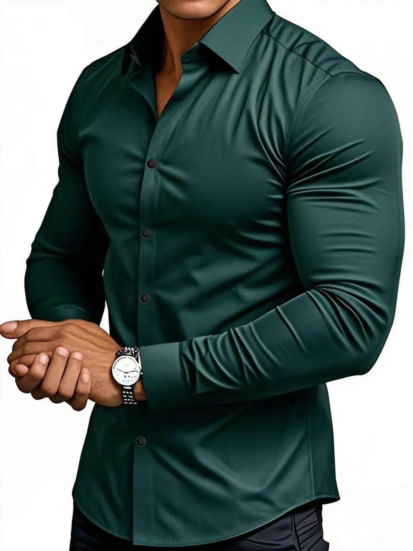 Spring Autumn Men's Solid Color Casual Long-Sleeve Shirt
