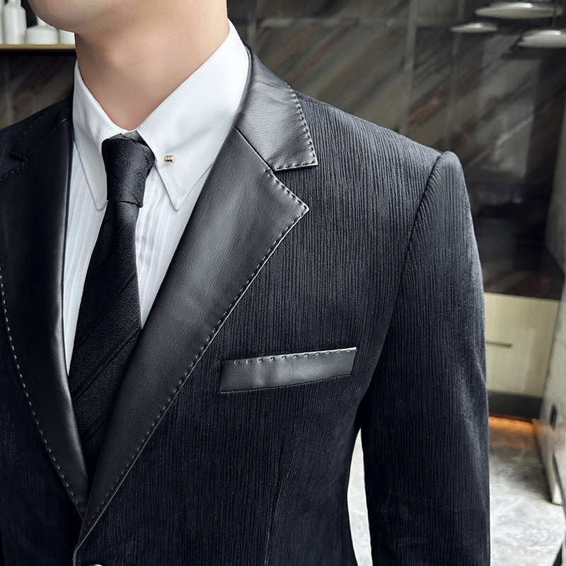 Men's Thick Slim-Fit Patchwork Leather Jacket
