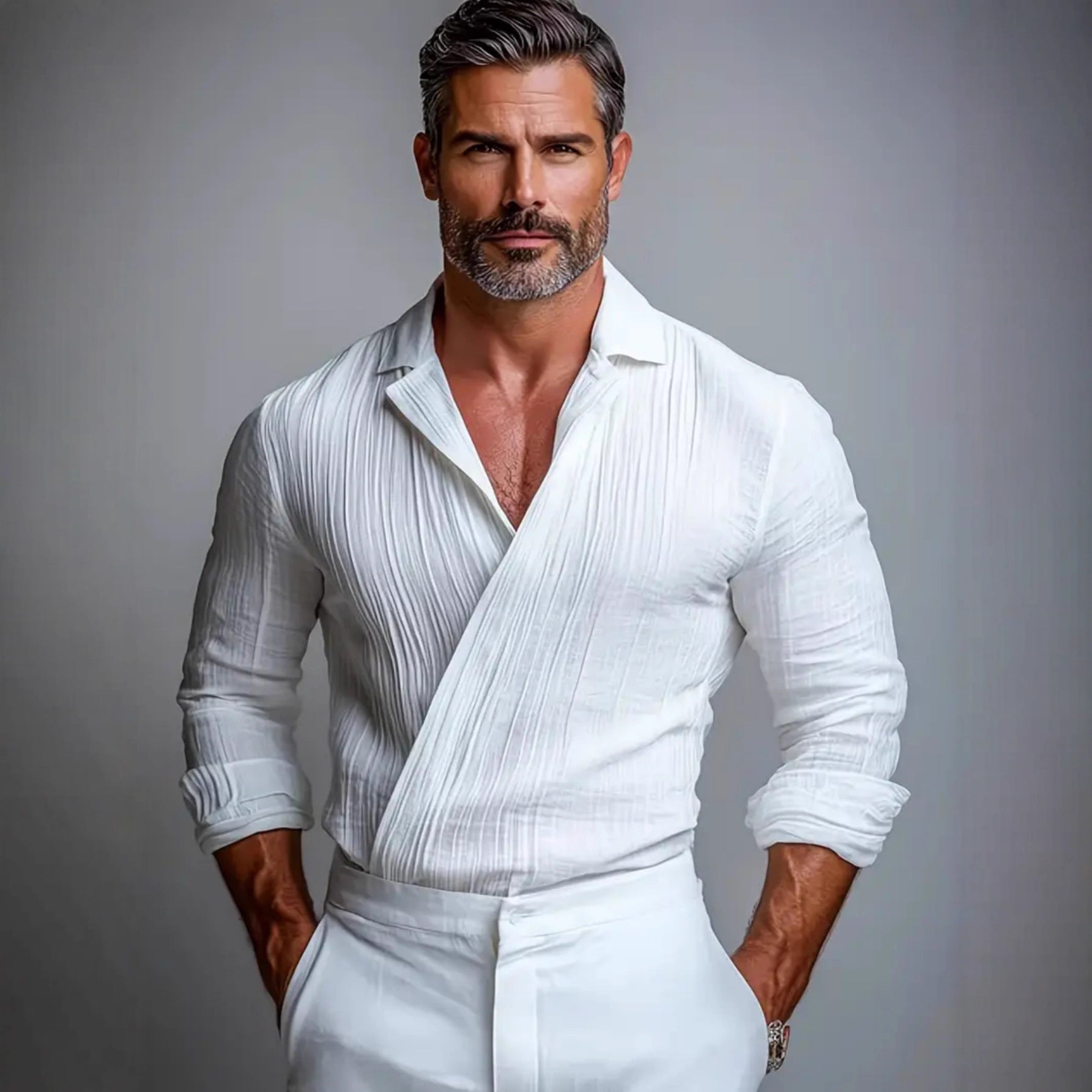 Business-Casual American-Style Long-Sleeve Mens Shirt