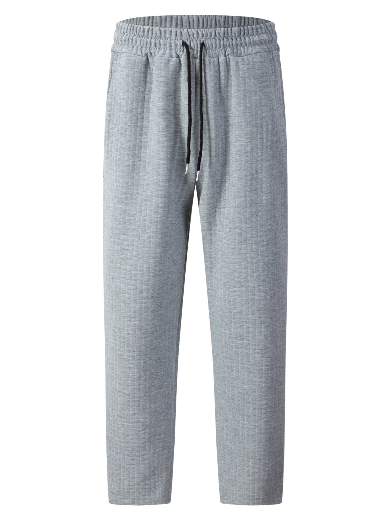 Solid-color Checkered Drawstring Mens Straight-leg Casual Trousers