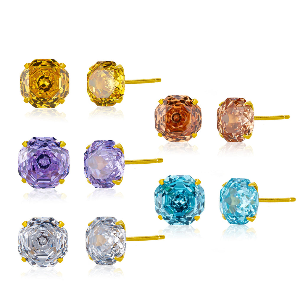 S925 Sterling Silver Millennial Rose-cut Cubic Zirconia Stud Earrings For Women