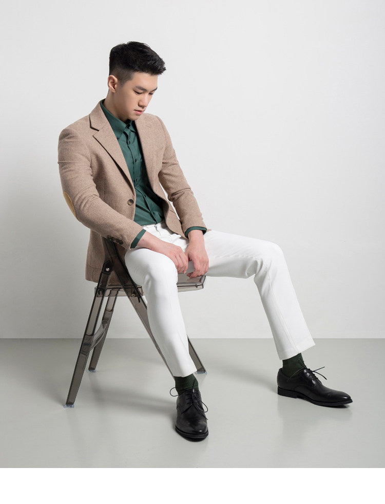 Retro Light Khaki European Style Casual Single Suit