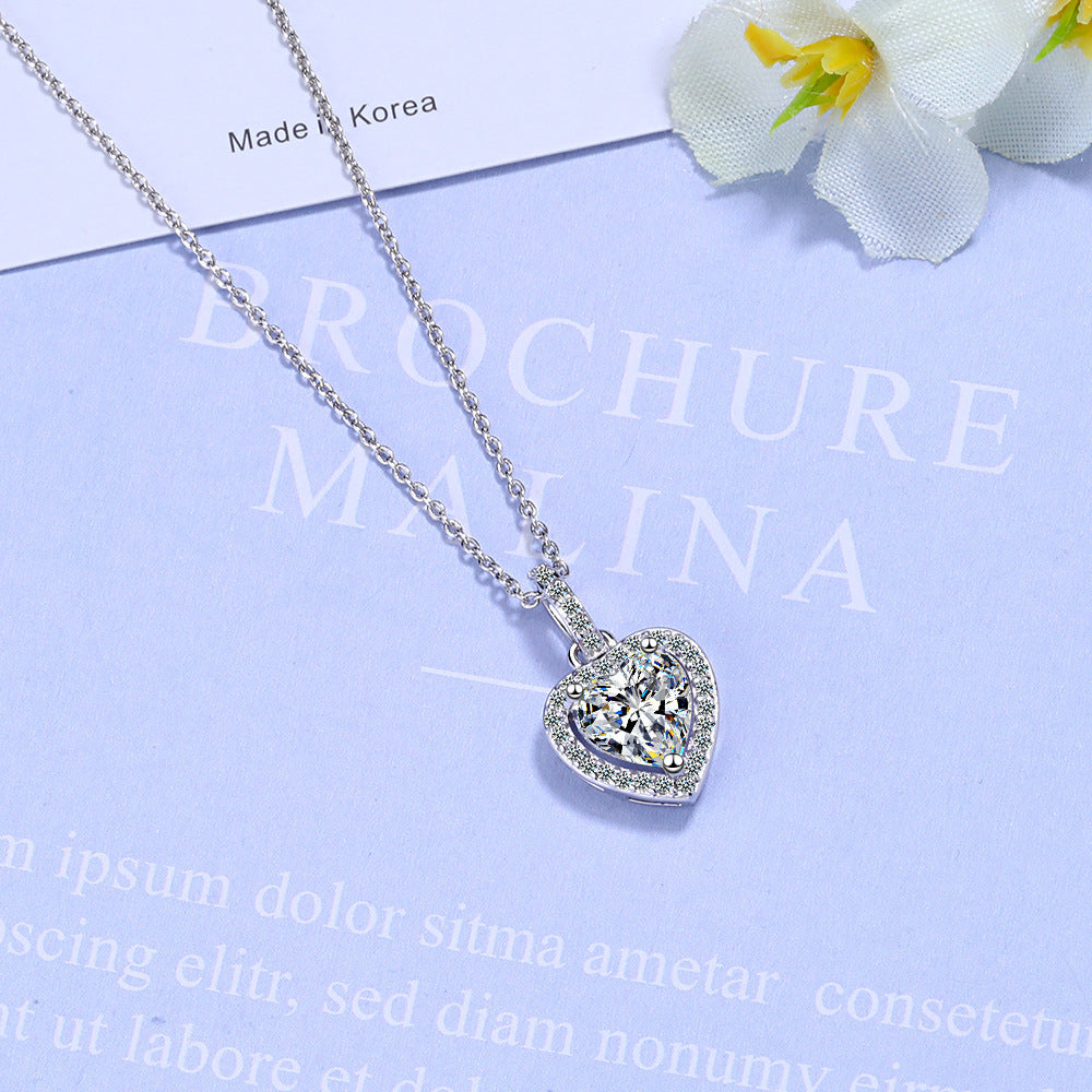 Zircon Necklace Women Full Diamond Short Clavicle Chain Simple Temperament Love Pendant Women