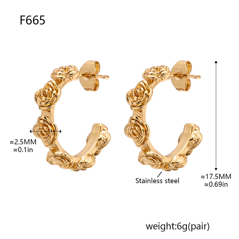 Fashionable Rose Flower Earrings Hoops For Women Niche Light Luxury