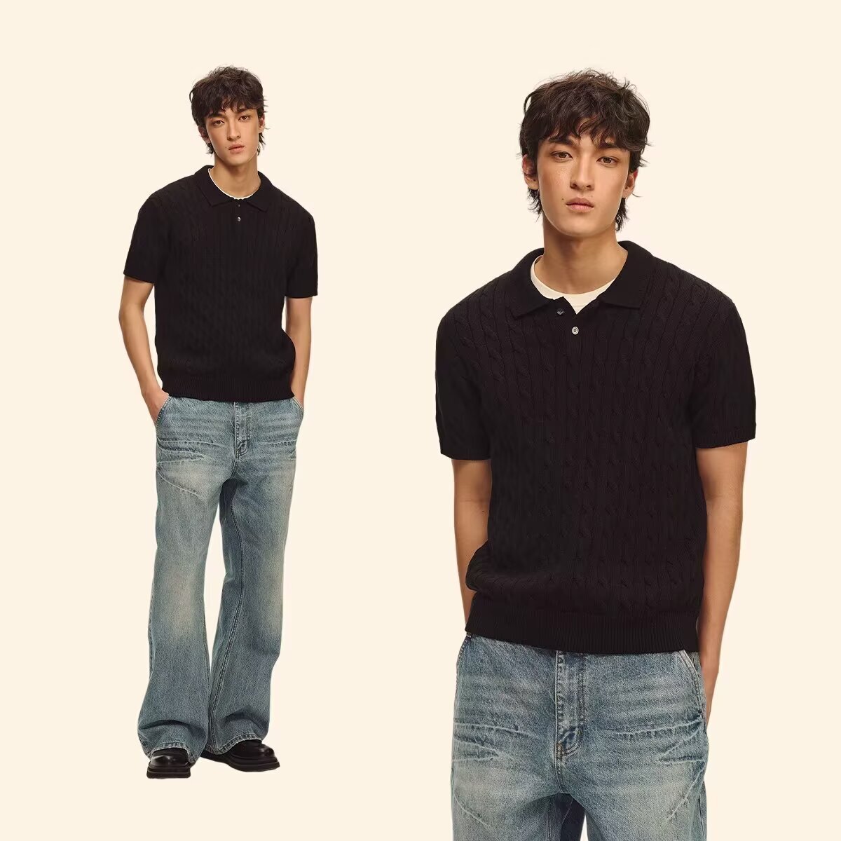 Men's Casual Loose All-Match Summer Linen-Textured Knitted Polo Shirt