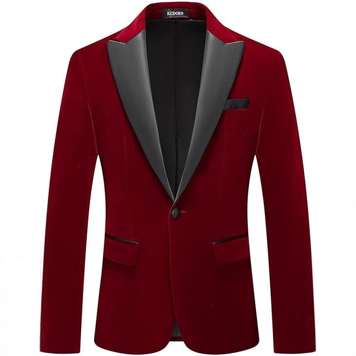 Men's Velvet Lapel Single-Buckle Suit Jacket