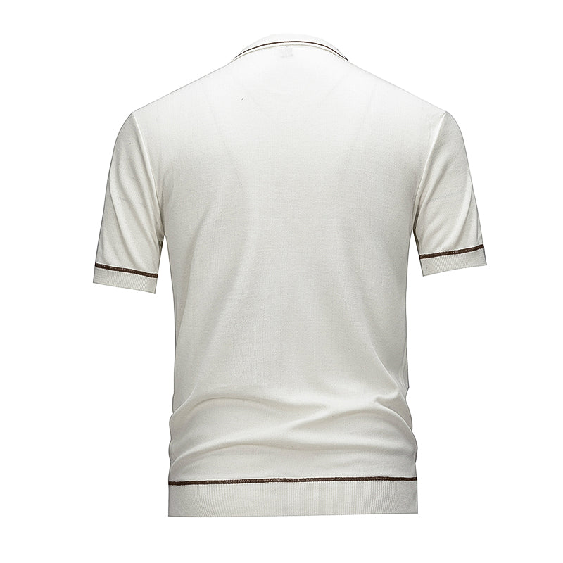 Men's Contrast Trim Knit Polo Shirt, Short Sleeve Casual Button Down Top